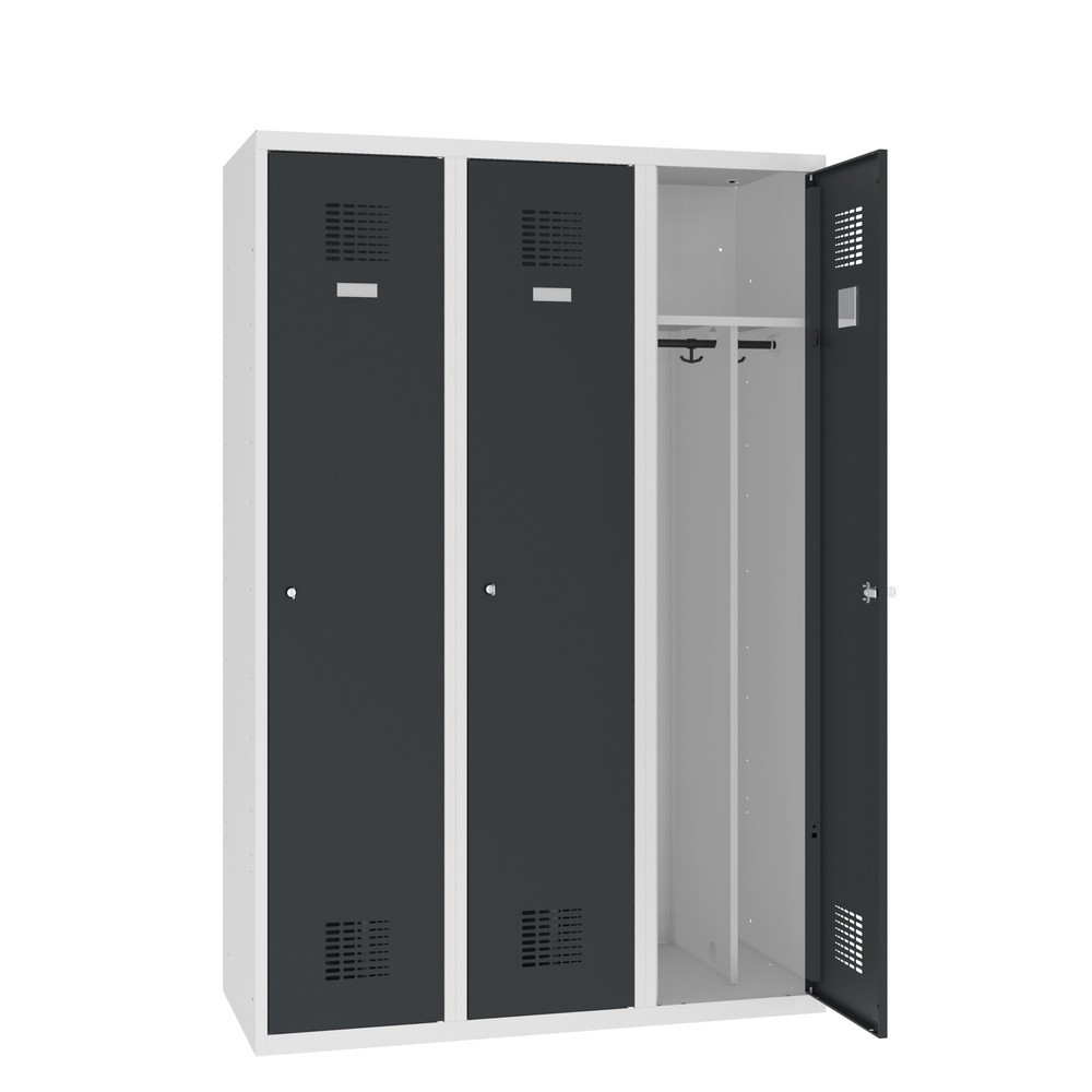 Product afbeelding: Dubbele locker Steinbock®, op de vloer staand, 3 compartimenten, centrale scheidingswand, cilinderslot, hxbxd 1.800 x 1200 x 500 mm, lichtgrijs / antracietgrijs