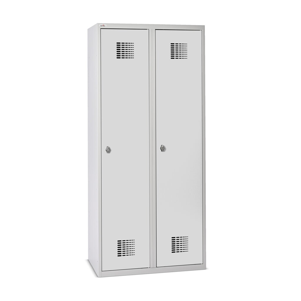 Product afbeelding: Dubbele locker Steinbock®, op de vloer staand, 2 compartimenten, centrale scheidingswand, draaivergrendeling, hxbxd 1.800 x 800 x 500 mm, lichtgrijs / lichtgrijs