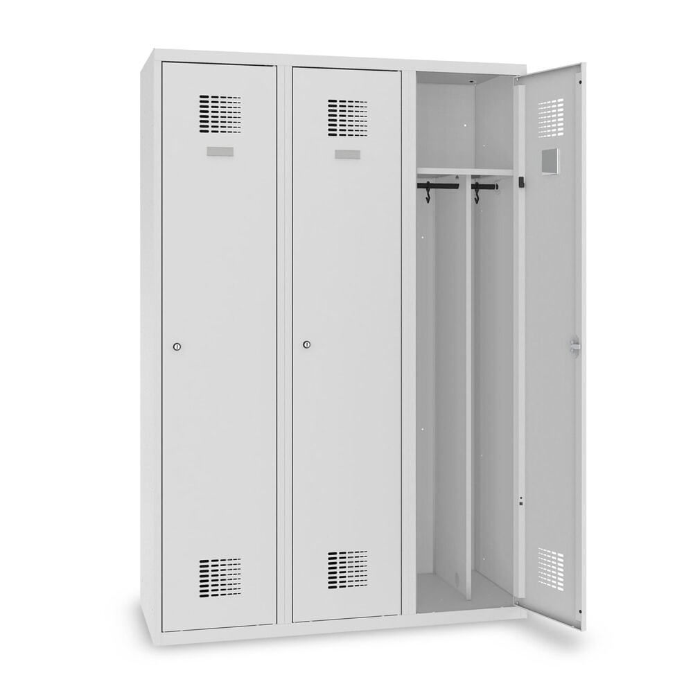 Productafbeelding nr. 10: Dubbele locker Steinbock®, op de vloer staand, 3 compartimenten, centrale scheidingswand, draaivergrendeling, hxbxd 1.800 x 1200 x 500 mm, lichtgrijs / lichtgrijs
