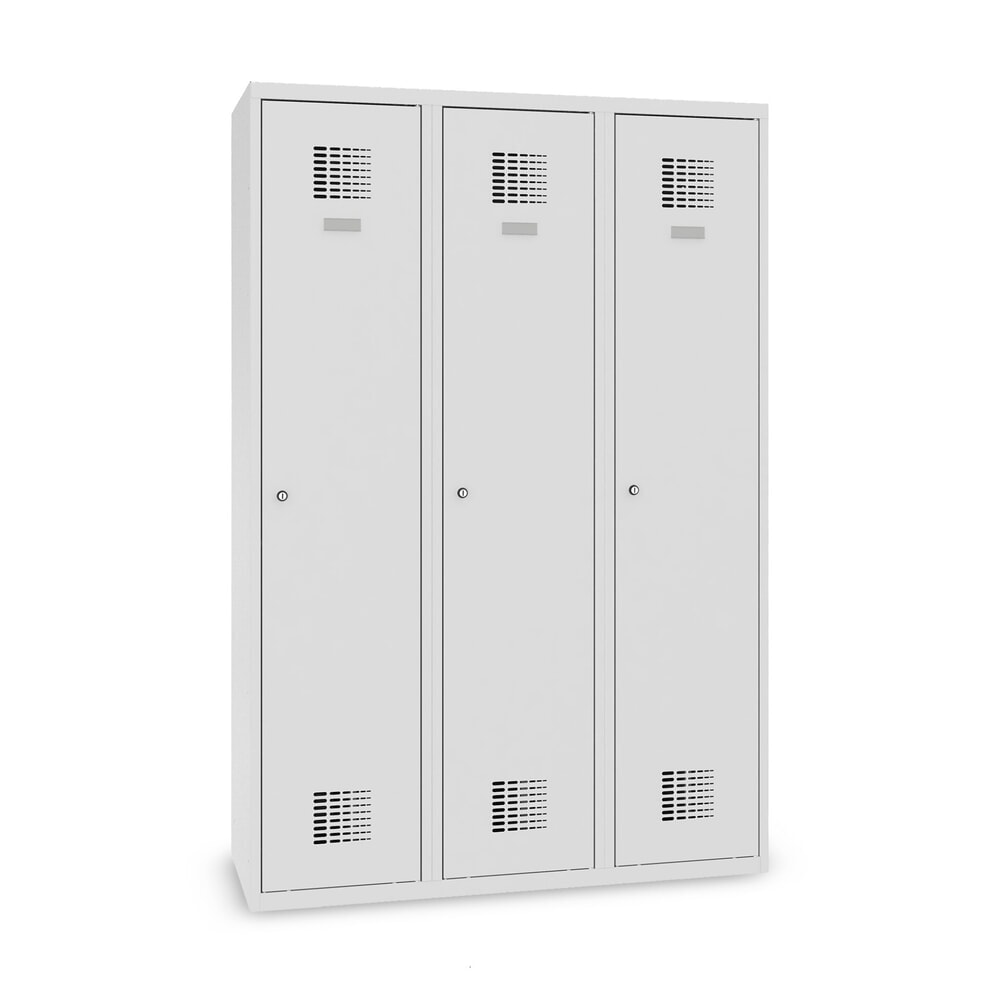 Product afbeelding: Dubbele locker Steinbock®, op de vloer staand, 3 compartimenten, centrale scheidingswand, cilinderslot, hxbxd 1.800 x 1200 x 500 mm, lichtgrijs / lichtgrijs