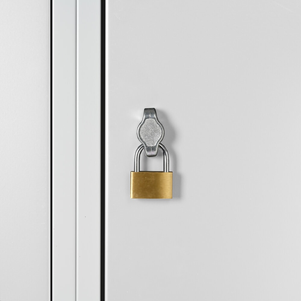 Productafbeelding nr. 2: Dubbele locker Steinbock®, op de vloer staand, 3 compartimenten, centrale scheidingswand, draaivergrendeling, hxbxd 1.800 x 1200 x 500 mm, lichtgrijs / lichtgrijs