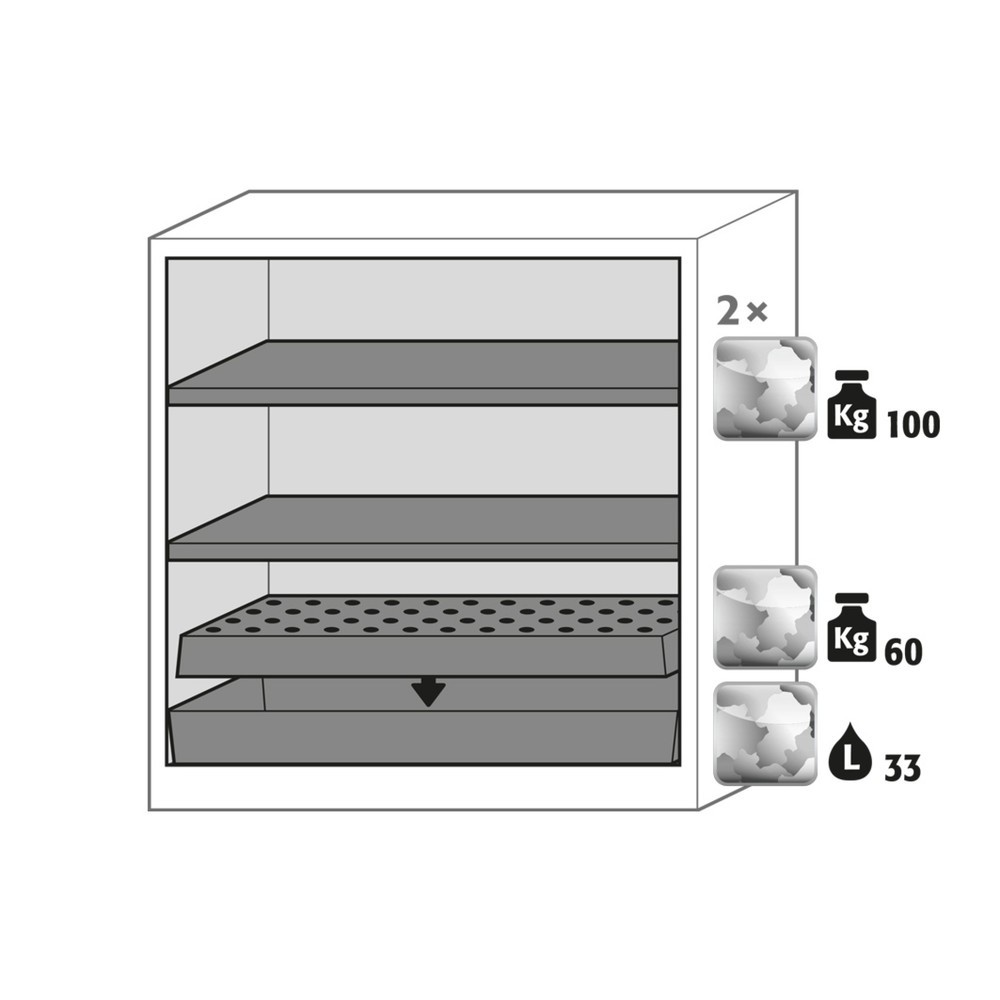 Productafbeelding nr. 2: Kast voor chemische en giftige stoffen asecos® met legborden, hxbxd 1.105 x 1.055 x 520 mm, witaluminium