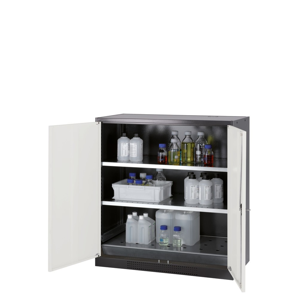 Product afbeelding: Kast voor chemische en giftige stoffen asecos® met legborden, hxbxd 1.105 x 1.055 x 520 mm, witaluminium