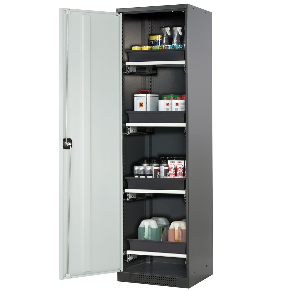 Product afbeelding: Kast voor chemische en giftige stoffen asecos® met uittrekbare legborden, h x b x d 1.950 x 545 x 520 mm, lichtgrijs
