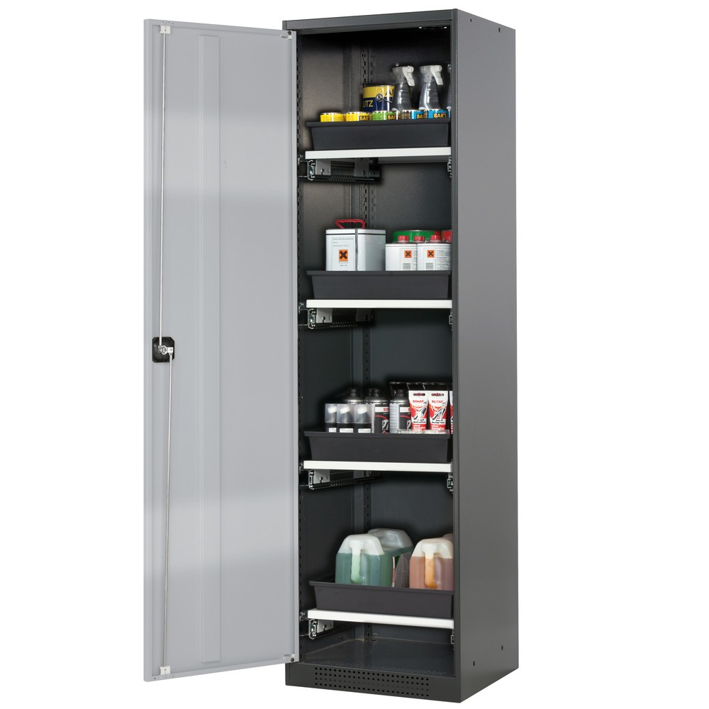 Product afbeelding: Kast voor chemische en giftige stoffen asecos® met uittrekbare legborden, h x b x d 1.950 x 545 x 520 mm, witaluminium