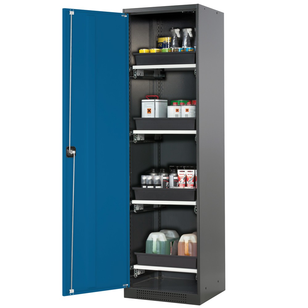 Product afbeelding: Kast voor chemische en giftige stoffen asecos® met uittrekbare legborden, h x b x d 1.950 x 545 x 520 mm, gentiaanblauw