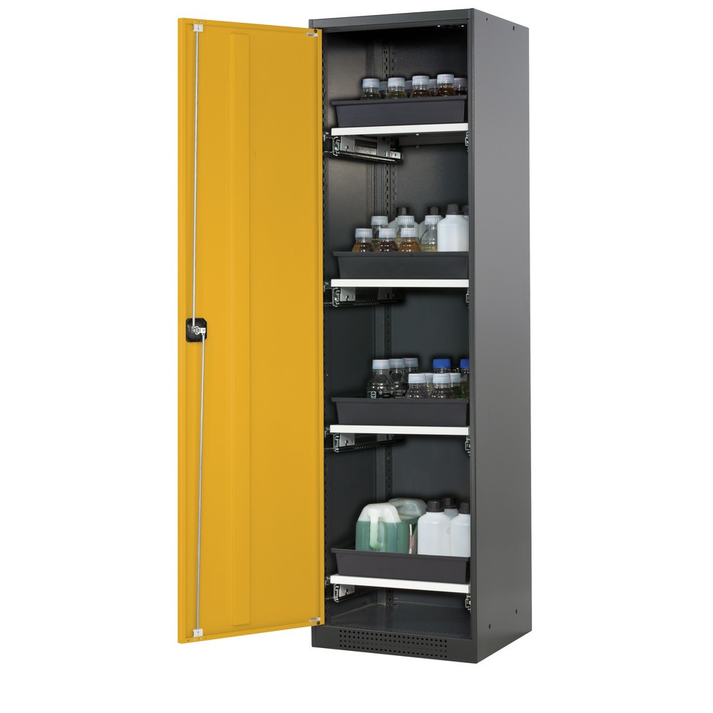 Product afbeelding: Kast voor chemische en giftige stoffen asecos® met uittrekbare legborden, h x b x d 1.950 x 545 x 520 mm, goudgeel
