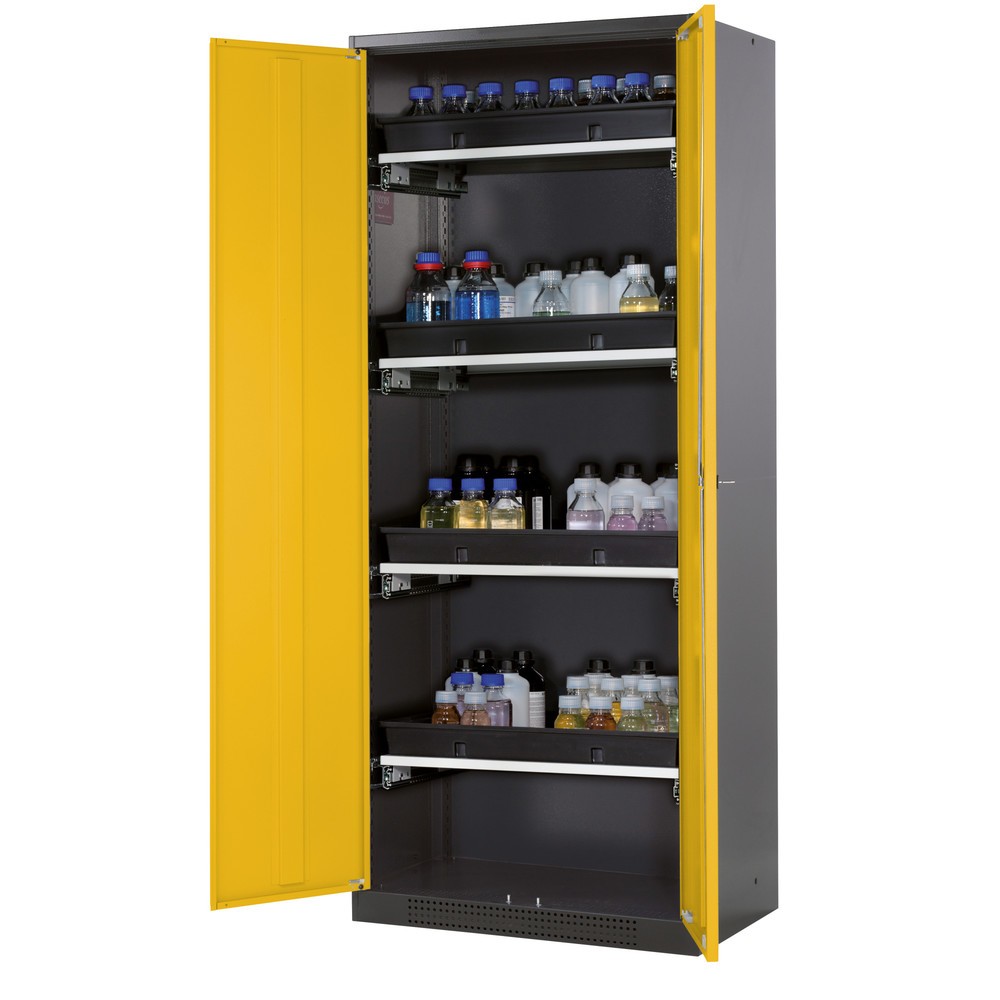 Product afbeelding: Kast voor chemische en giftige stoffen asecos® met uittrekbare legborden, hxbxd 1.950 x 810 x 520 mm, goudgeel