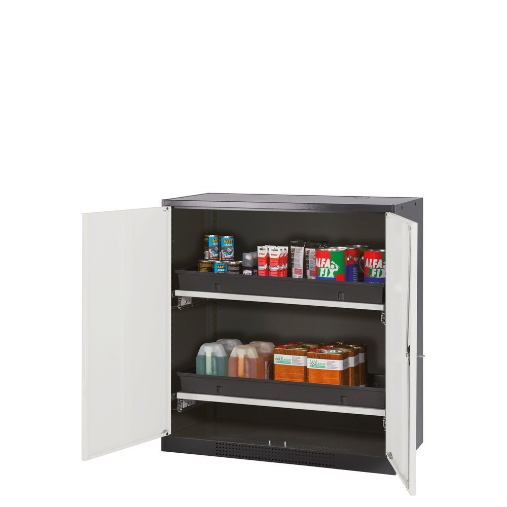 Product afbeelding: Kast voor chemische en giftige stoffen asecos® met uittrekbare legborden, hxbxd 1.105 x 1.055 x 520 mm, witaluminium