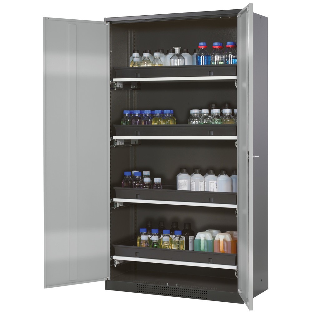 Product afbeelding: Kast voor chemische en giftige stoffen asecos® met uittrekbare legborden, hxbxd 1.950 x 1.055 x 520 mm, witaluminium