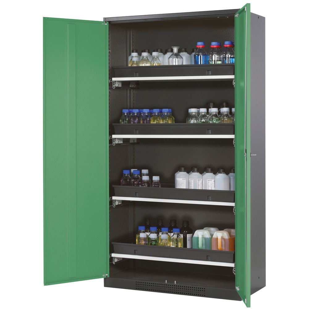Product afbeelding: Kast voor chemische en giftige stoffen asecos® met uittrekbare legborden, hxbxd 1.950 x 1.055 x 520 mm, resedagroen