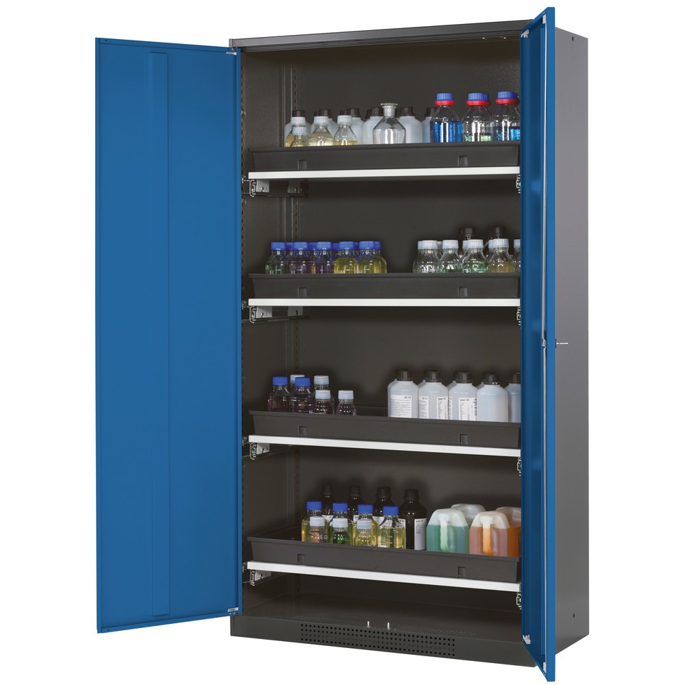 Product afbeelding: Kast voor chemische en giftige stoffen asecos® met uittrekbare legborden, hxbxd 1.950 x 1.055 x 520 mm, gentiaanblauw
