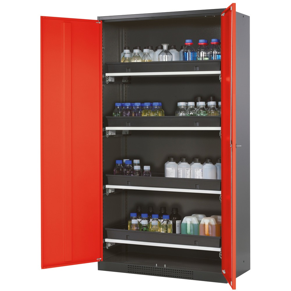 Product afbeelding: Kast voor chemische en giftige stoffen asecos® met uittrekbare legborden, hxbxd 1.950 x 1.055 x 520 mm, verkeersrood