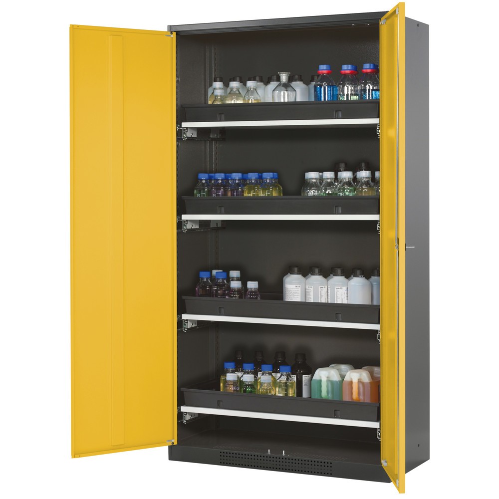 Product afbeelding: Kast voor chemische en giftige stoffen asecos® met uittrekbare legborden, hxbxd 1.950 x 1.055 x 520 mm, goudgeel