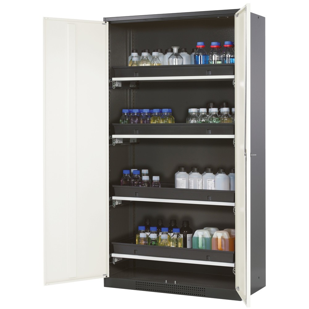 Product afbeelding: Kast voor chemische en giftige stoffen asecos® met uittrekbare legborden, hxbxd 1.950 x 1.055 x 520 mm, zuiver wit