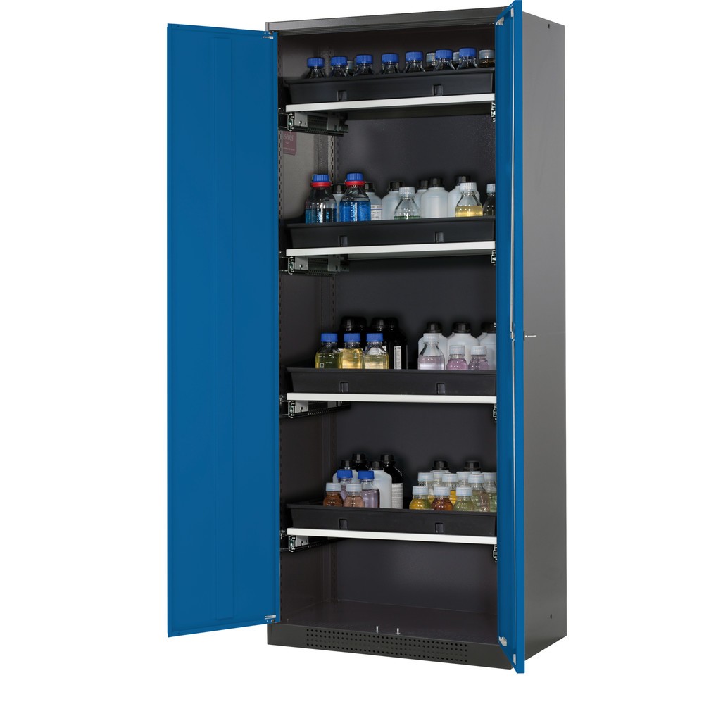 Product afbeelding: Kast voor chemische en giftige stoffen asecos® met uittrekbare legborden, hxbxd 1.950 x 810 x 520 mm, gentiaanblauw