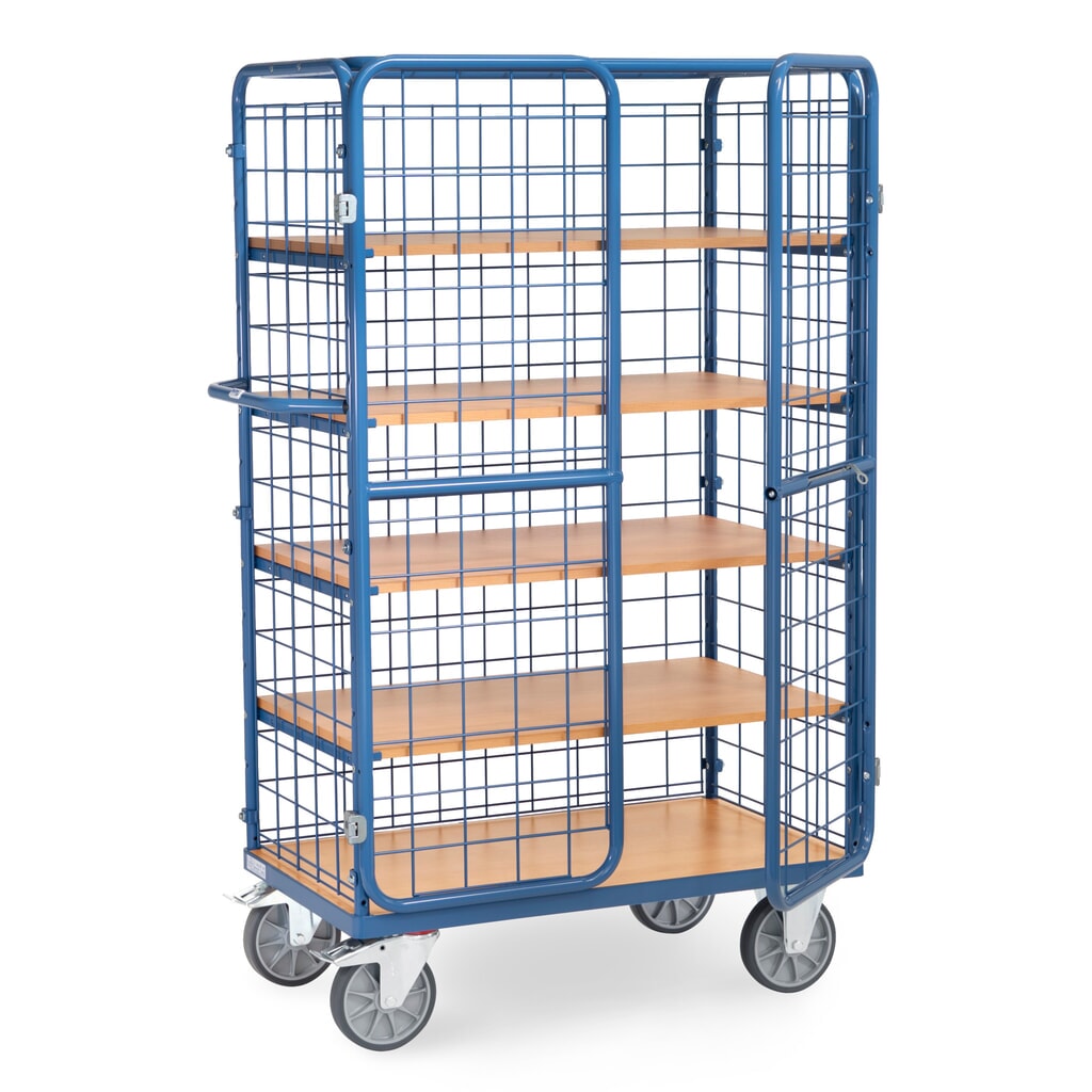 Kastwagen fetra®, draagvermogen 600 kg, gaaswanden, met dubbele draaideur, 5 etages van 1.000 x 600 mm Product afbeelding: Kastwagen fetra®, draagvermogen 600 kg, gaaswanden, met dubbele draaideur, 5 etages van 1.000 x 600 mm