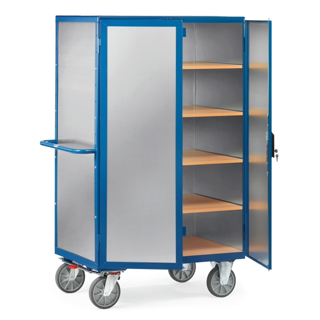 Kastwagen fetra®, gesloten, met dubbele draaideur, aluminium plaat, 5 etages van 1.000 x 680 mm Product afbeelding: Kastwagen fetra®, gesloten, met dubbele draaideur, aluminium plaat, 5 etages van 1.000 x 680 mm