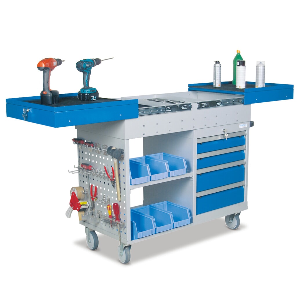 Kastwagen, 4 lades, 2 legborden, telescooprail, cap. 500 kg Product afbeelding: Kastwagen, 4 lades, 2 legborden, telescooprail, cap. 500 kg