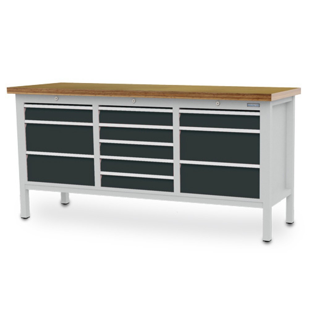 Product afbeelding: Werkbank Bedrunka+Hirth R 18-16, hxbxd 859 x 1.750 x 600 mm, lichtgrijs, antracietgrijs, 11 lades 2x100 + 4x200 + 5x100 mm
