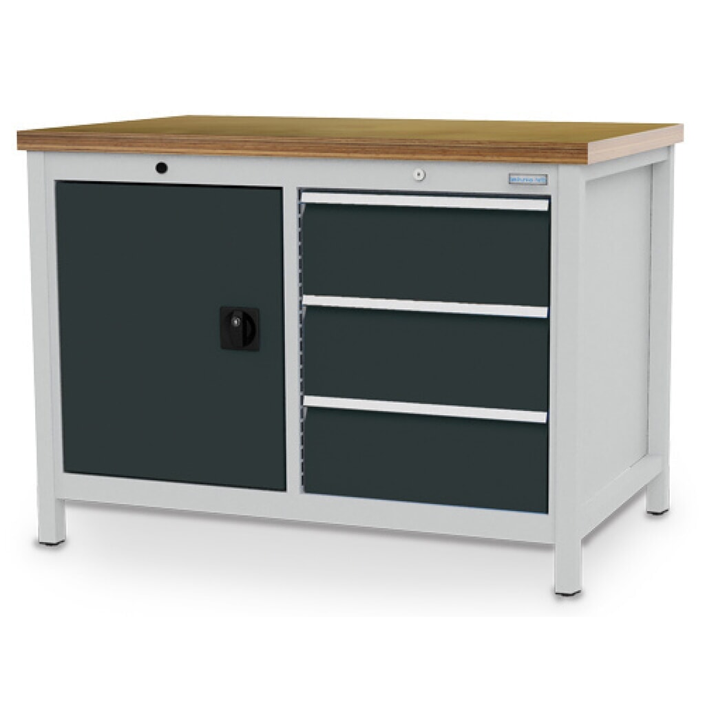 Kastwerkbank Bedrunka+Hirth R 18-24, hxbxd 859 x 1.250 x 750 mm, lichtgrijs, antracietgrijs, 3 lades 3x200 mm, 1 draaideur 1x600 mm Product afbeelding: Kastwerkbank Bedrunka+Hirth R 18-24, hxbxd 859 x 1.250 x 750 mm, lichtgrijs, antracietgrijs, 3 lades 3x200 mm, 1 draaideur 1x600 mm
