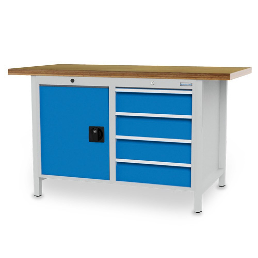 Productafbeelding nr. 1: Kastwerkbank Bedrunka+Hirth R 18-24, hxbxd 859 x 1.500 x 750 mm, lichtgrijs, lichtblauw, 4 lades 4x150 mm, 1 draaideur 1x600 mm
