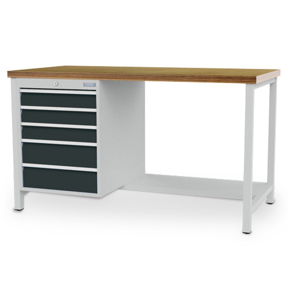 Product afbeelding: Kastwerkbank Bedrunka+Hirth R 18-24, hxbxd 859 x 1.500 x 750 mm, lichtgrijs, antracietgrijs, 5 lades 3x100 + 2x150 mm