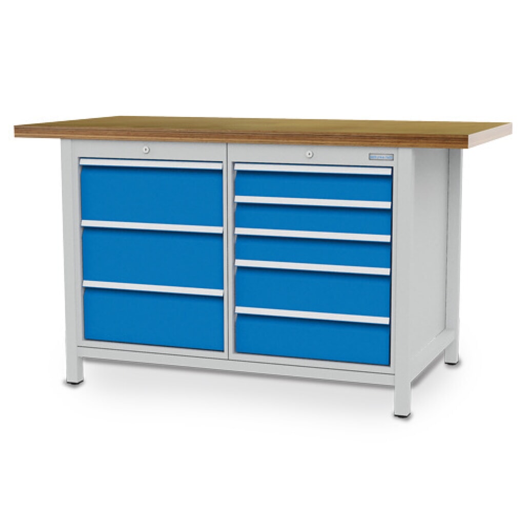 Product afbeelding: Kastwerkbank Bedrunka+Hirth R 18-24, hxbxd 859 x 1.500 x 750 mm, lichtgrijs, lichtblauw, 8 lades 3x200 + 3x100 + 2x150 mm