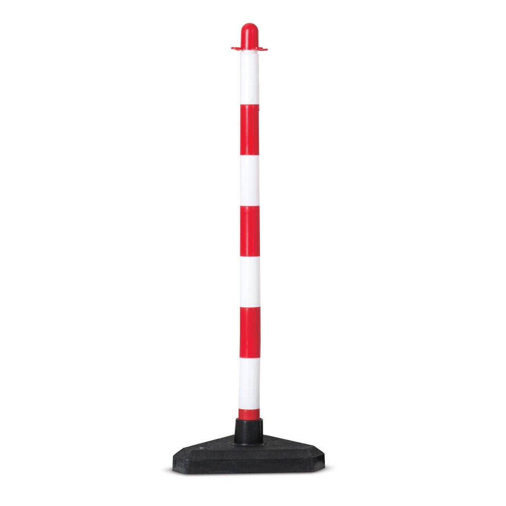 Kettingpaal afzonderlijk, kunststof voet (driehoekig), rood/wit Product afbeelding: Kettingpaal afzonderlijk, kunststof voet (driehoekig), rood/wit