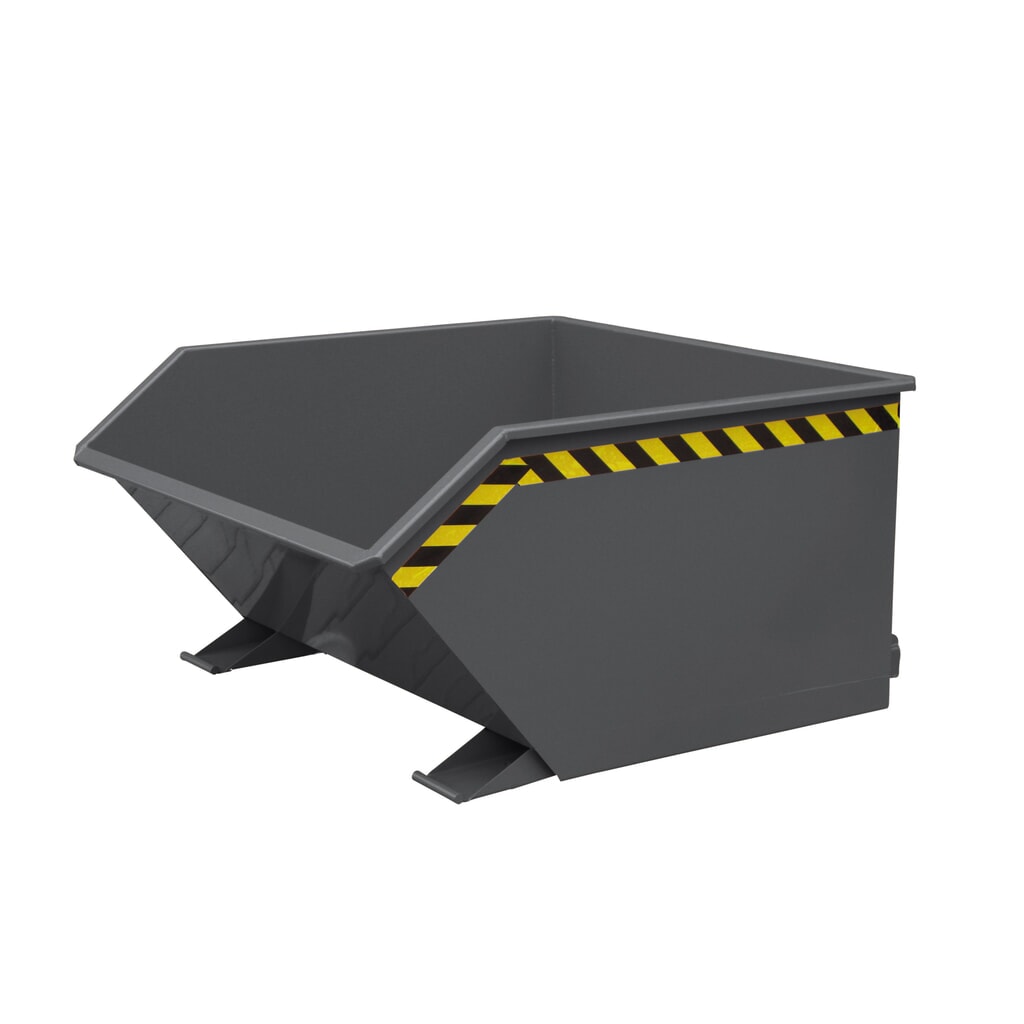 Kantelbak met automatisch uitrollen, lage hoogte, volume 1 m³, antracietgrijs Product afbeelding: Kantelbak met automatisch uitrollen, lage hoogte, volume 1 m³, antracietgrijs