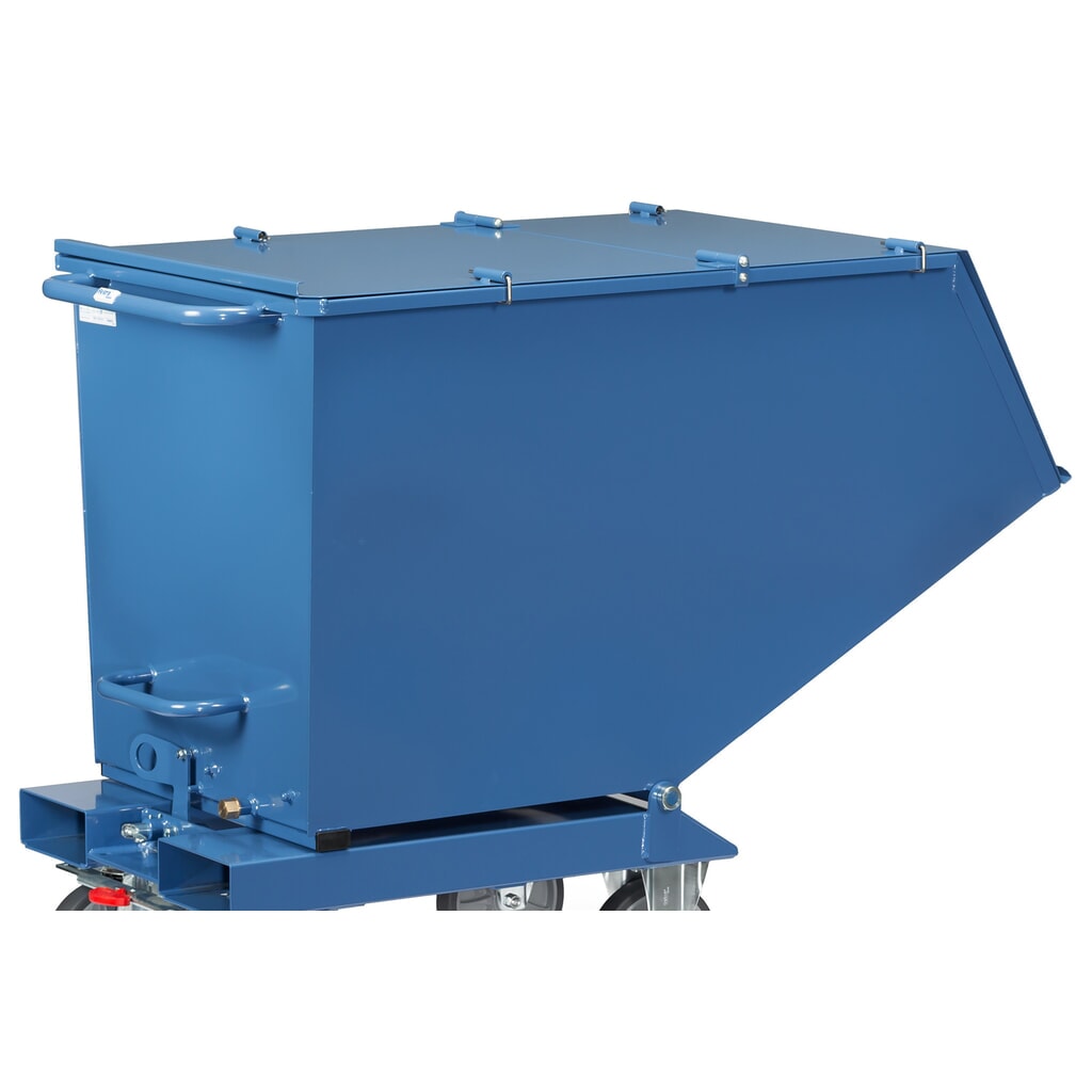 Klapdeksel voor kiepbak fetra®, met wielen, blauw, 0,45 m³ Product afbeelding: Klapdeksel voor kiepbak fetra®, met wielen, blauw, 0,45 m³