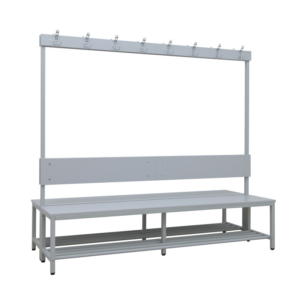 Productafbeelding nr. 1: Kleedkamerbank HEMMDAL HUB-1, 2-zijdig, met hakenlijst en schoenenrek, lengte 2000 mm