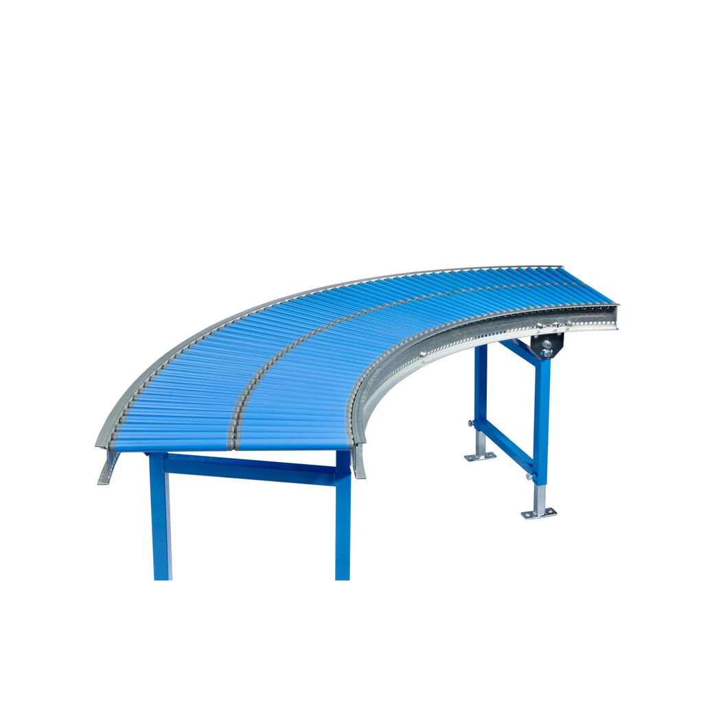 Kleine rollenbaan, rollen van kunststof, 45° bocht, veeras, Ø 20 mm, baanbreedte 200 mm Product afbeelding: Kleine rollenbaan, rollen van kunststof, 45° bocht, veeras, Ø 20 mm, baanbreedte 200 mm
