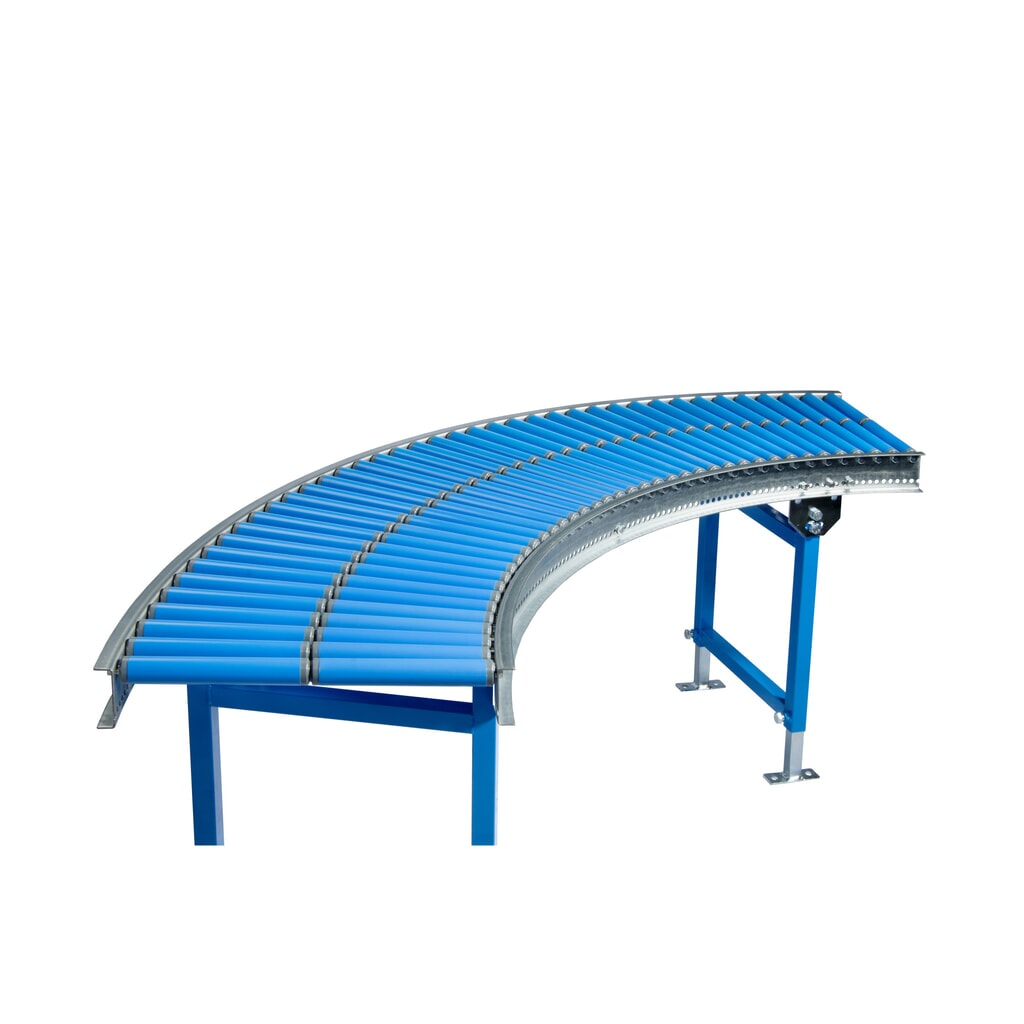 Kleine rollenbaan, rollen van kunststof, 45° bocht, as met draadeinde, Ø 30 mm, baanbreedte 300 mm Product afbeelding: Kleine rollenbaan, rollen van kunststof, 45° bocht, as met draadeinde, Ø 30 mm, baanbreedte 300 mm