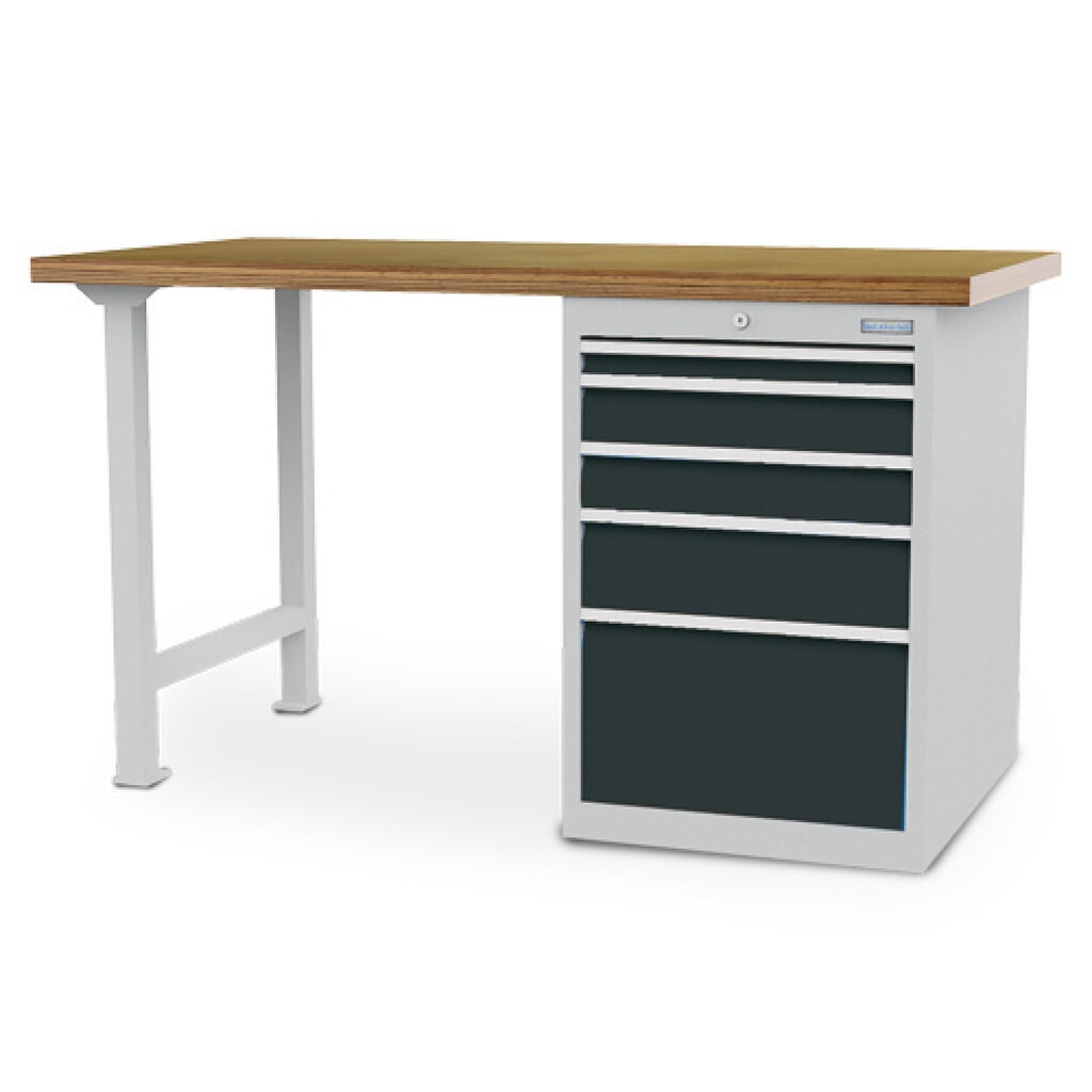Product afbeelding: Koppelbare werkbank Bedrunka+Hirth R 18-24, hxbxd 859 x 1.500 x 750 mm, lichtgrijs, antracietgrijs, 5 lades 1x50 + 2x100 + 1x150 + 1x300 mm