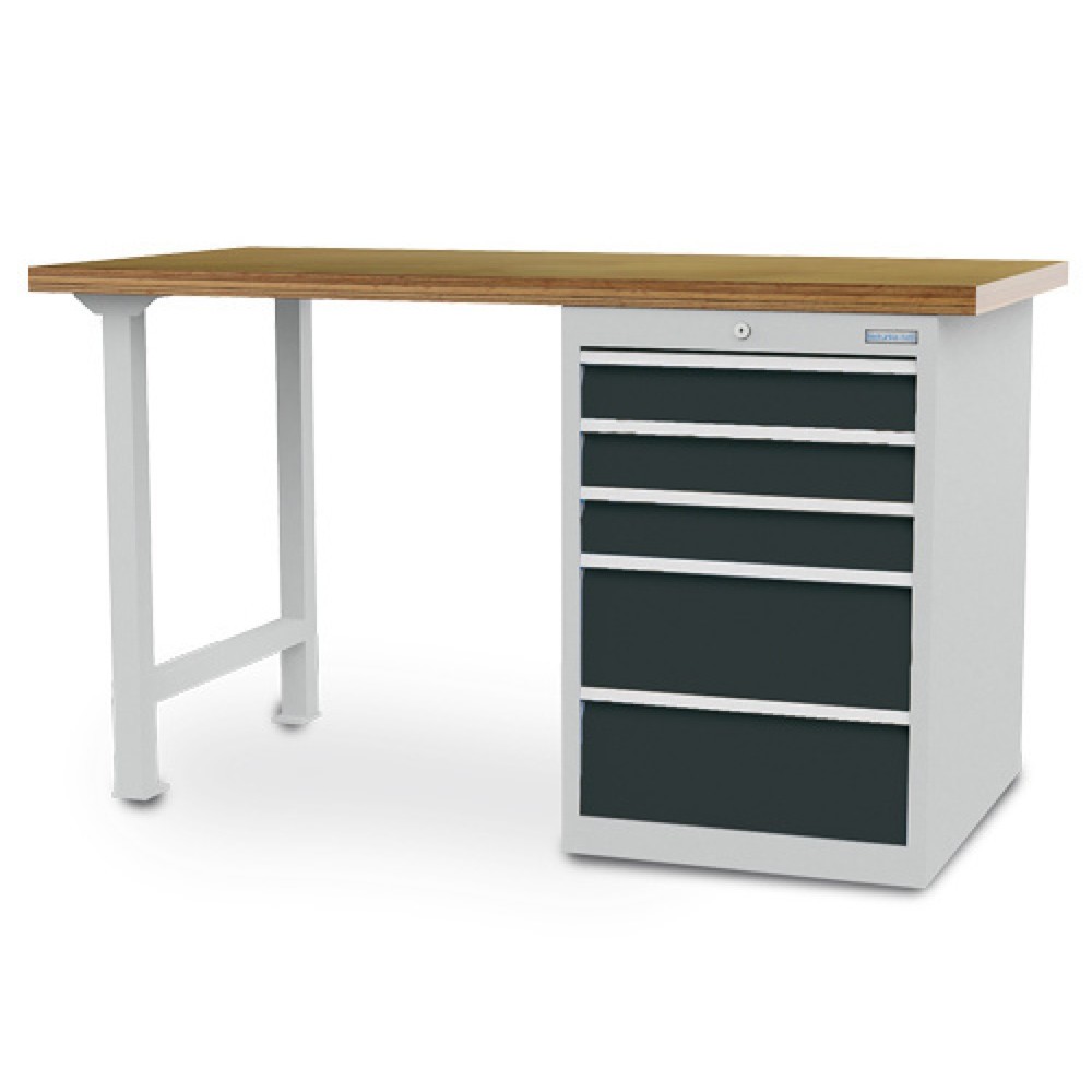 Product afbeelding: Koppelbare werkbank Bedrunka+Hirth R 18-24, hxbxd 859 x 1.500 x 750 mm, lichtgrijs, antracietgrijs, 5 lades 3x100 + 2x200 mm