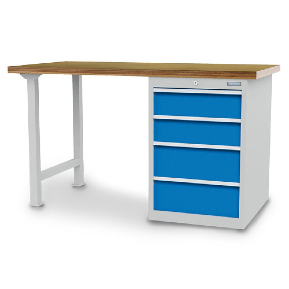 Product afbeelding: Koppelbare werkbank Bedrunka+Hirth R 18-24, hxbxd 859 x 1.500 x 750 mm, lichtgrijs, lichtblauw, 4 lades 2x150 + 2x200 mm