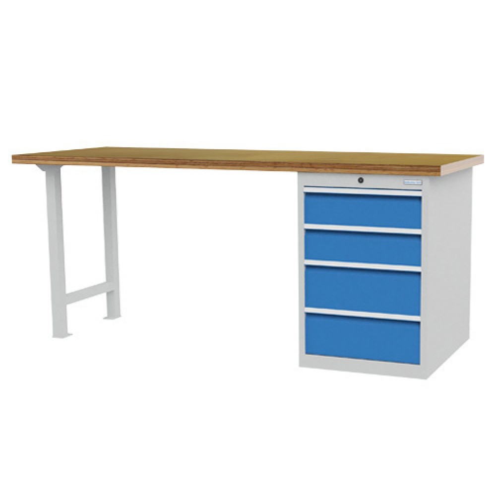 Product afbeelding: Koppelbare werkbank Bedrunka+Hirth R 18-24, hxbxd 859 x 2.000 x 750 mm, lichtgrijs, lichtblauw, 4 lades 2x150 + 2x200 mm, breedte lades 450 mm