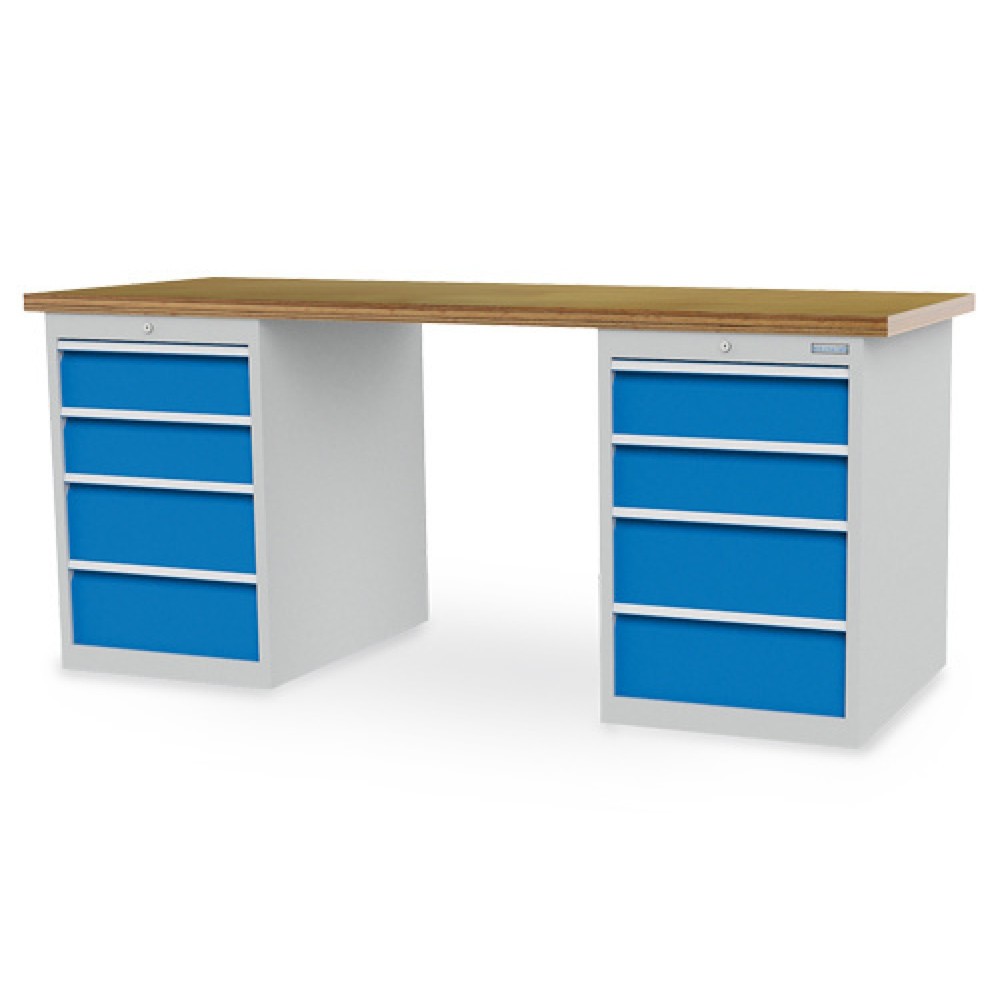 Product afbeelding: Koppelbare werkbank Bedrunka+Hirth R 18-24, hxbxd 859 x 2.000 x 750 mm, lichtgrijs, lichtblauw, 8 lades 4x150 + 4x200 mm, breedte lades 450 mm