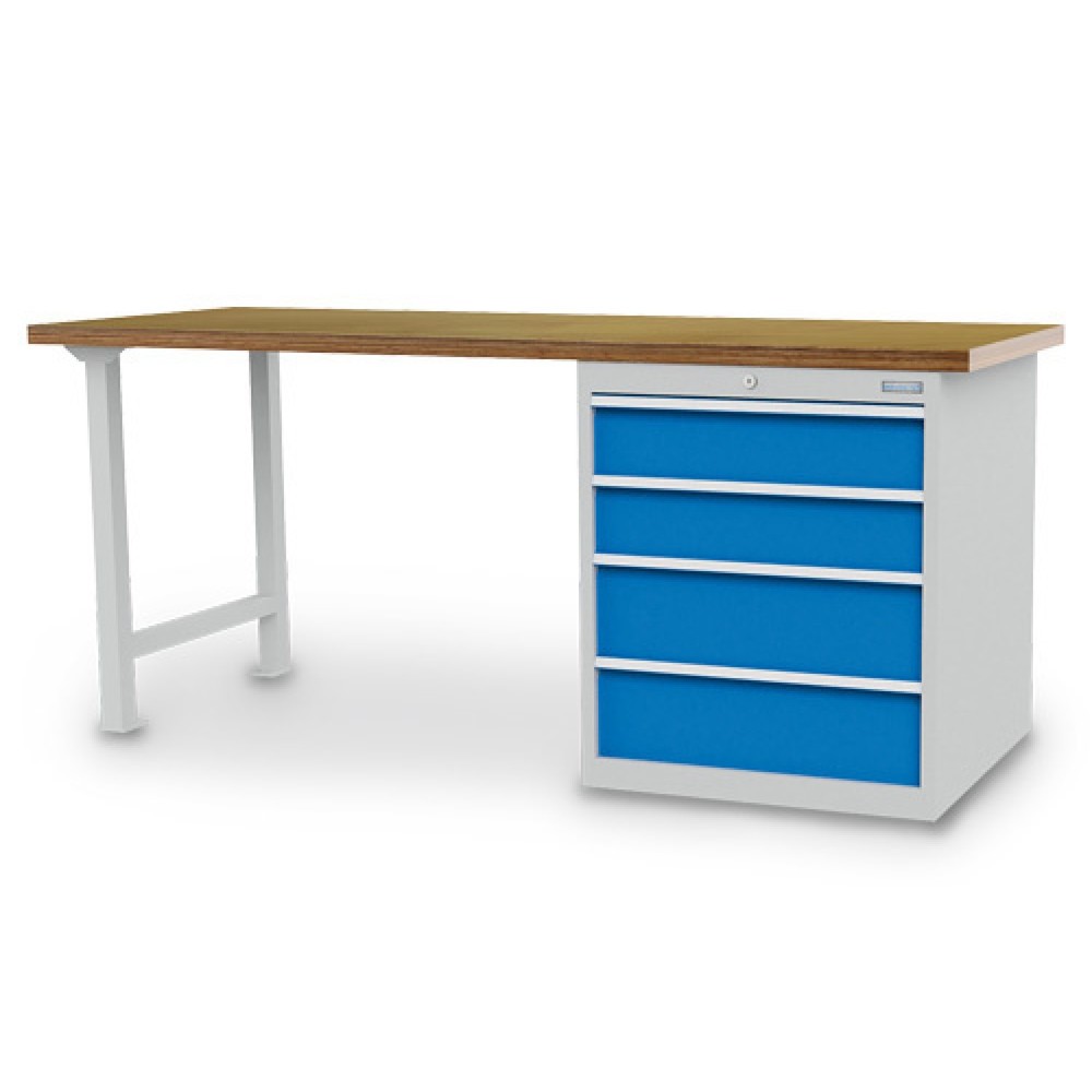 Productafbeelding nr. 1: Koppelbare werkbank Bedrunka+Hirth R 24-24, hxbxd 859 x 2.000 x 750 mm, lichtgrijs, lichtblauw, 4 lades 2x150 + 2x200 mm, breedte lades 600 mm