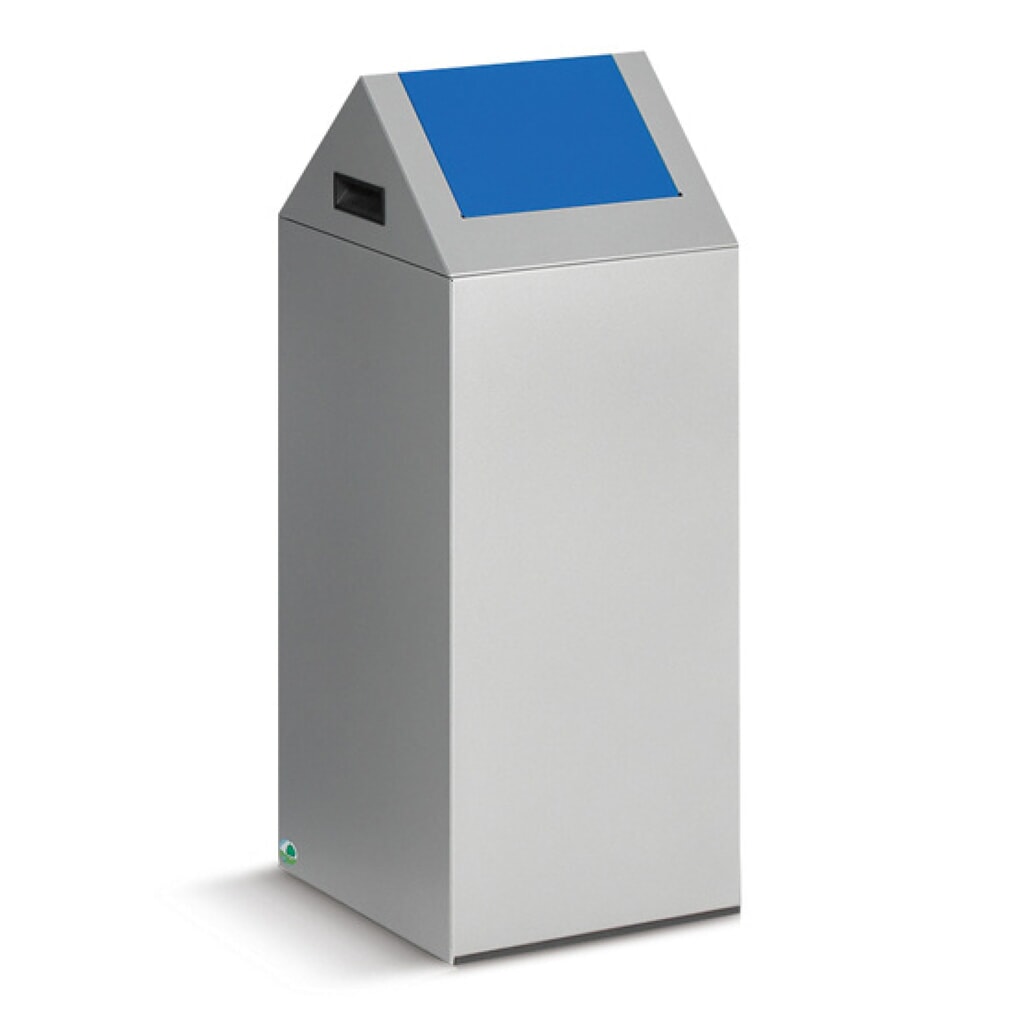 Kringloop afvalbak VAR®, 60 liter, vuurdovend, bak lichtgrijs, deksel hoekig/blauw Product afbeelding: Kringloop afvalbak VAR®, 60 liter, vuurdovend, bak lichtgrijs, deksel hoekig/blauw