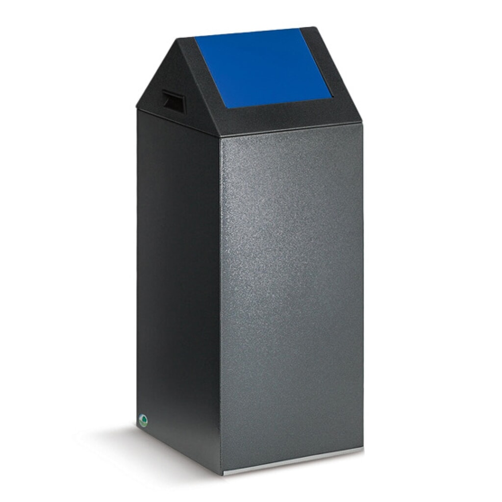 Kringloop afvalbak VAR®, 60 liter, vuurdovend, bak antiek-zilver, deksel hoekig/blauw Product afbeelding: Kringloop afvalbak VAR®, 60 liter, vuurdovend, bak antiek-zilver, deksel hoekig/blauw