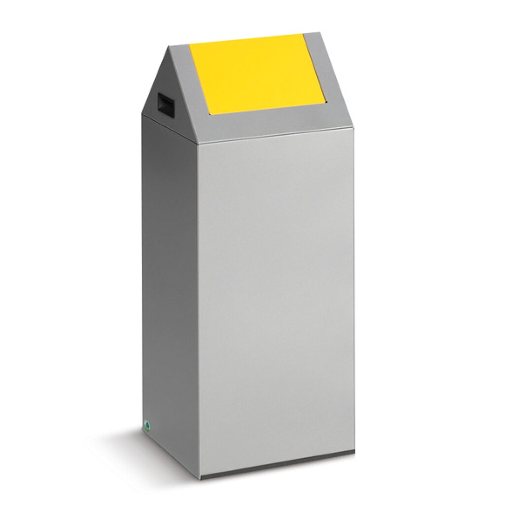 Kringloop afvalbak VAR®, 60 liter, vuurdovend, bak lichtgrijs, deksel hoekig/geel Product afbeelding: Kringloop afvalbak VAR®, 60 liter, vuurdovend, bak lichtgrijs, deksel hoekig/geel
