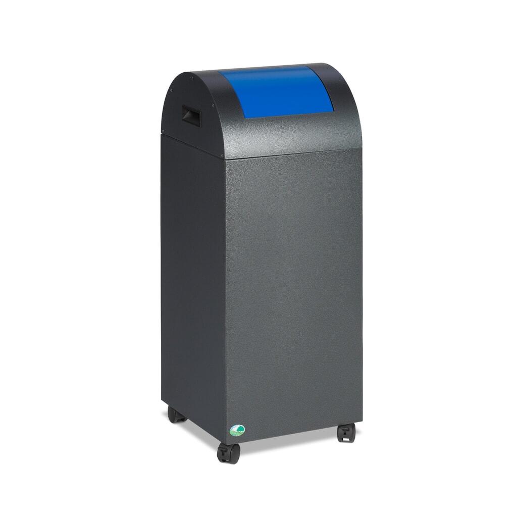 Kringloop afvalbak VAR®, 60 liter, vuurdovend, bak antiek-zilver, deksel rond/blauw Product afbeelding: Kringloop afvalbak VAR®, 60 liter, vuurdovend, bak antiek-zilver, deksel rond/blauw