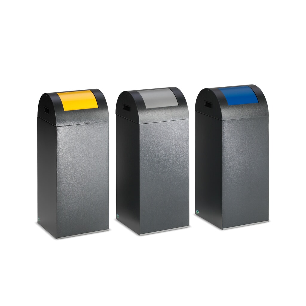 Kringloop afvalbak VAR®, 60 liter, vuurdovend, bak antiek-zilver, deksel rond/zilver Product afbeelding: Kringloop afvalbak VAR®, 60 liter, vuurdovend, bak antiek-zilver, deksel rond/zilver