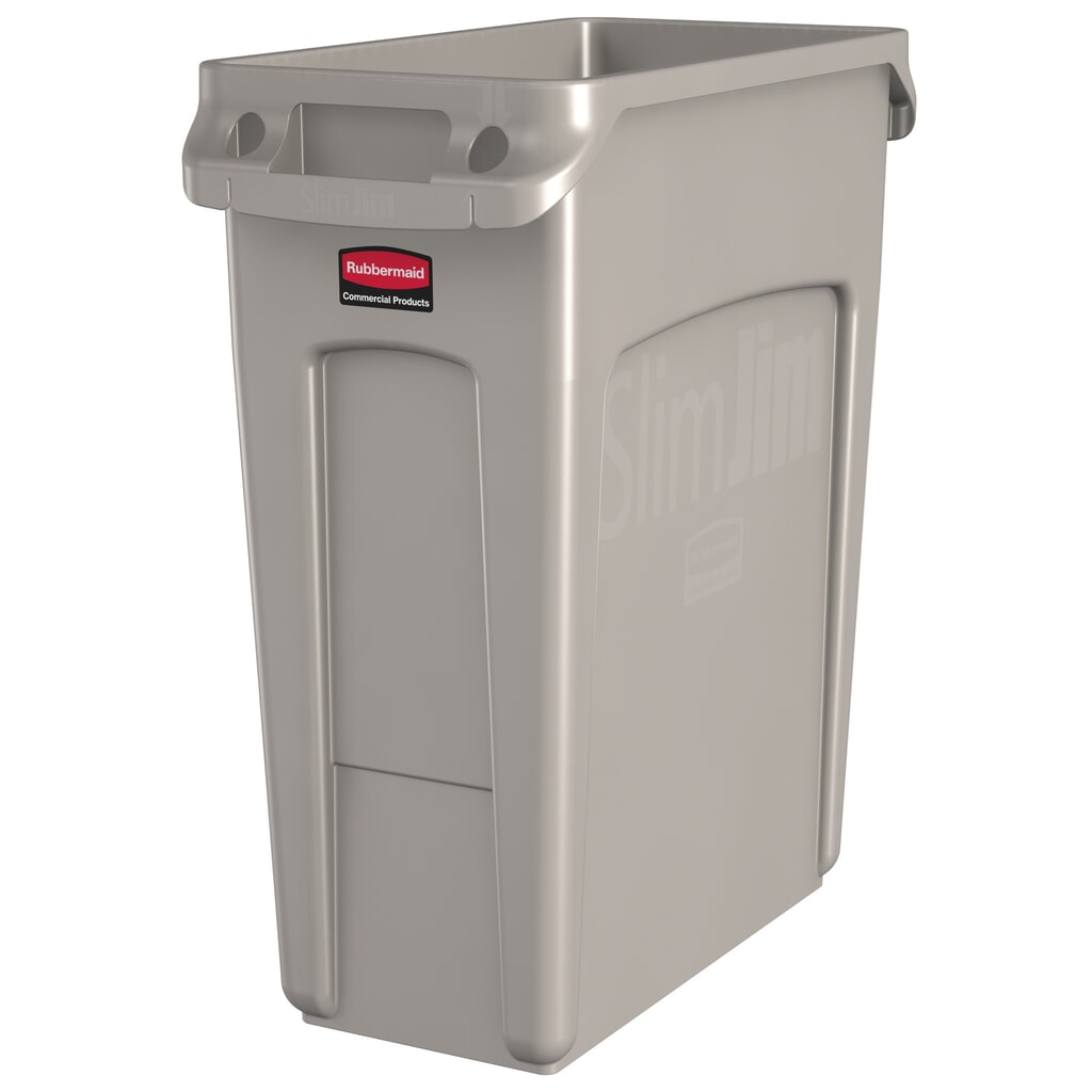 Kringloopafvalbak Rubbermaid® Slim Jim, met luchtsleuven, beige, 60 liter Product afbeelding: Kringloopafvalbak Rubbermaid® Slim Jim, met luchtsleuven, beige, 60 liter