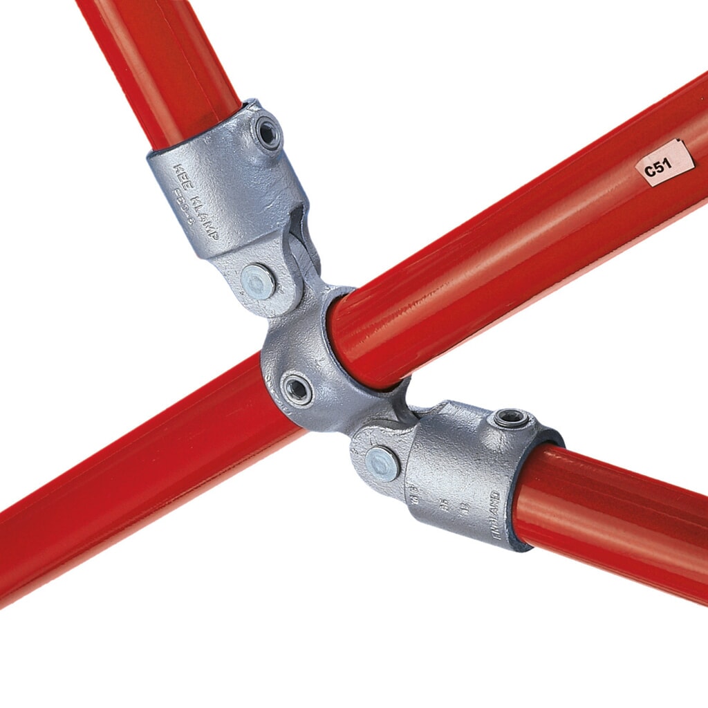 Product afbeelding: Kruisverbinding met 2 scharnierinsteken, 1 doorgang, buiten-Ø buis 33,7 mm