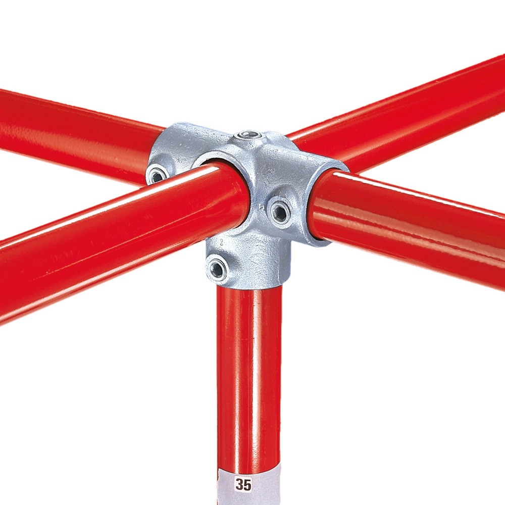 Product afbeelding: Kruisverbinding met 3 insteken, 1 middendoorgang, buiten-Ø buis 33,7 mm