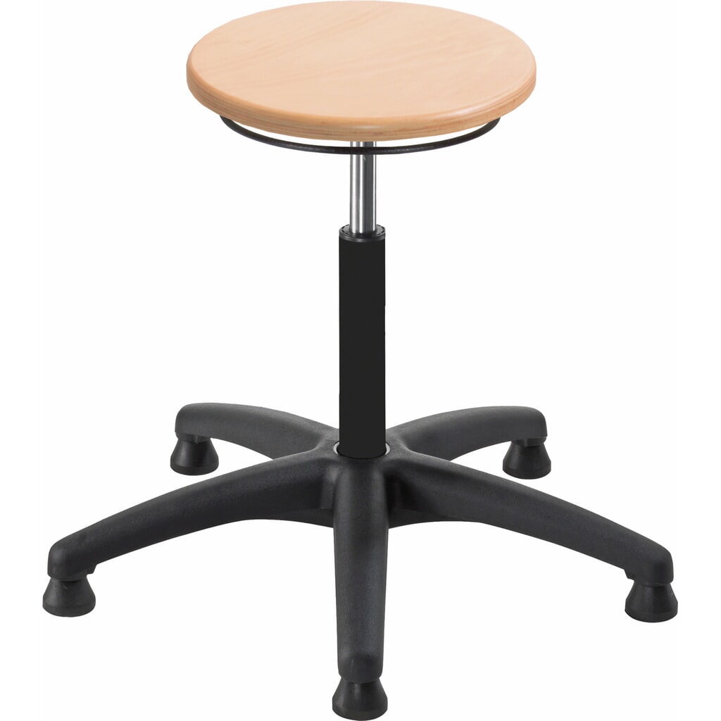 Kruk Universal Plus, zitting uit beukenhout, zithoogte 390-520 mm, kunststof onderstel, vloerglijders Product afbeelding: Kruk Universal Plus, zitting uit beukenhout, zithoogte 390-520 mm, kunststof onderstel, vloerglijders