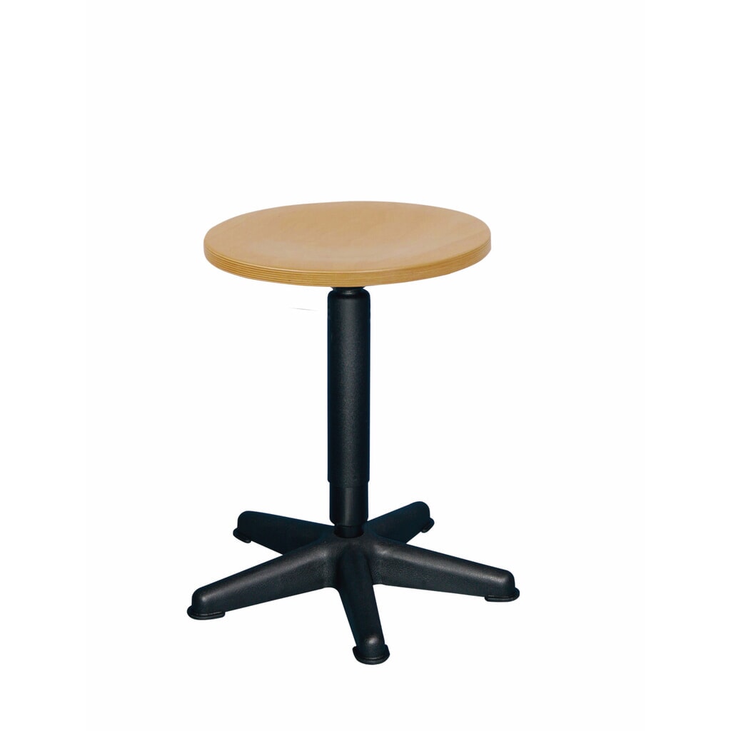Kruk, zitting uit beukenhout, zithoogte 410-600 mm, draaispil, kunststof onderstel, vloerglijders Product afbeelding: Kruk, zitting uit beukenhout, zithoogte 410-600 mm, draaispil, kunststof onderstel, vloerglijders